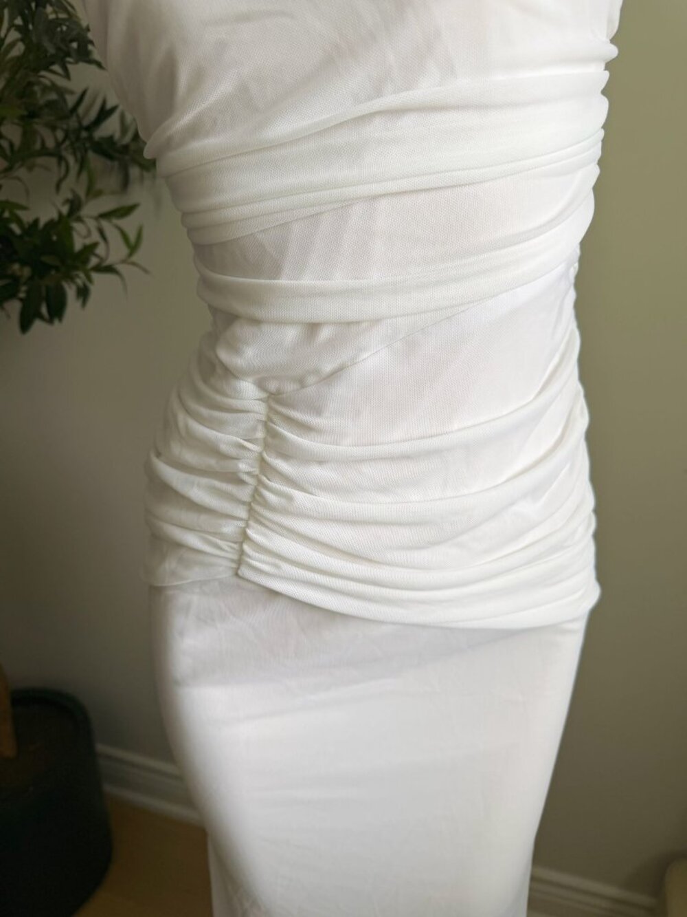 Lulus White Mesh Ruched Halter Midi Dress Open Back S - Picture 4 of 8